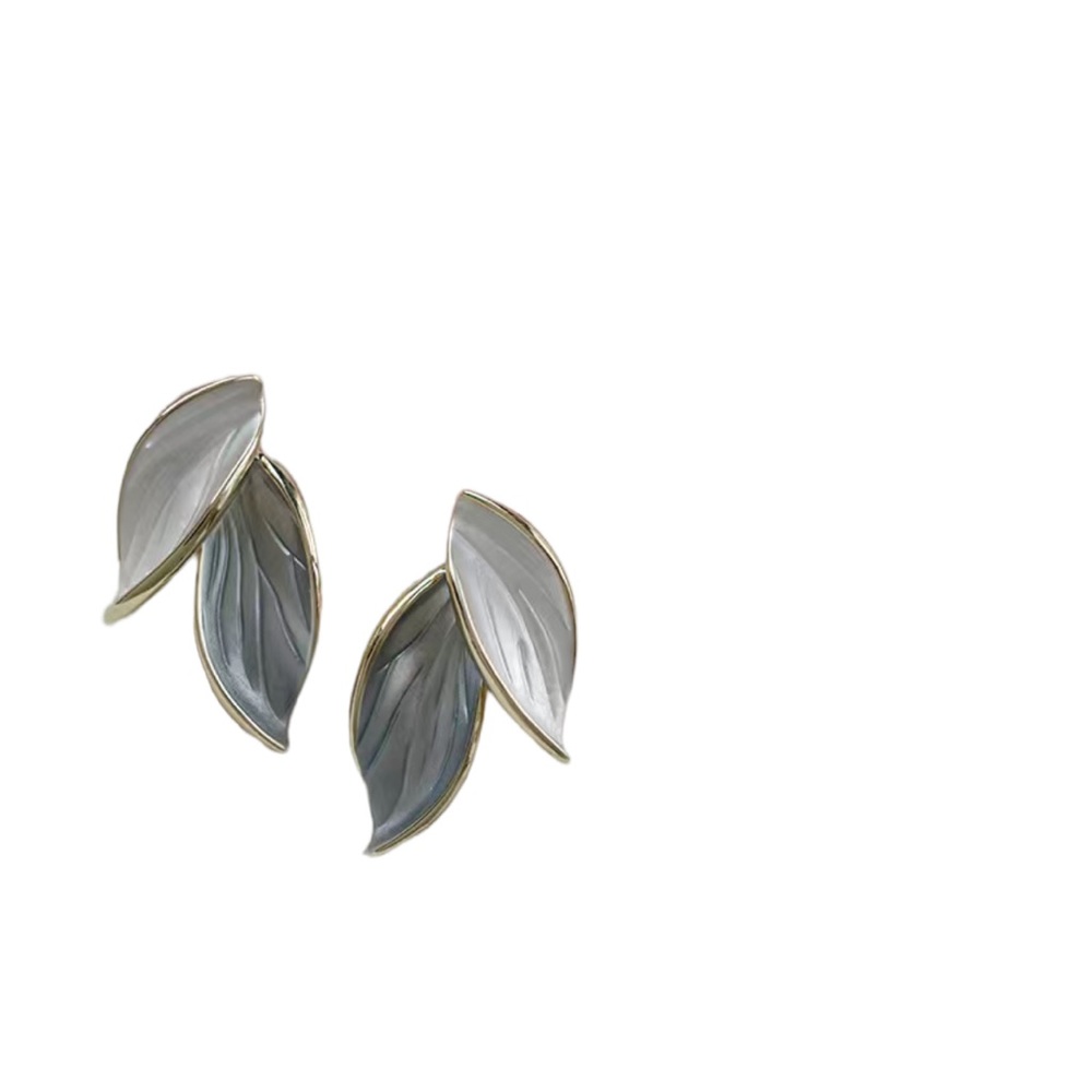 Blue and White with Gold Vintage Leaf Stud Earrings - Picture 7 of 7